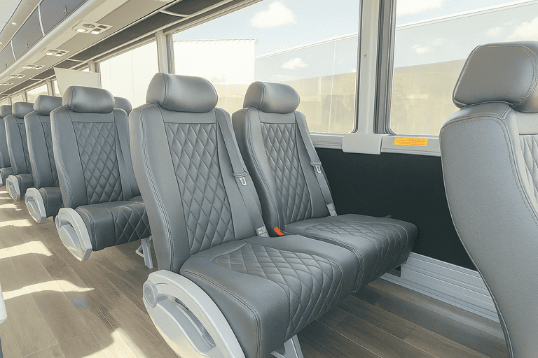 interior of Coach Bus Des Moines charter bus